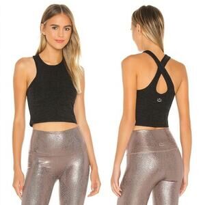 Beyond Yoga Spacedye Studio Crisscross Back Cropped Tank Top Black Charcoal 1X